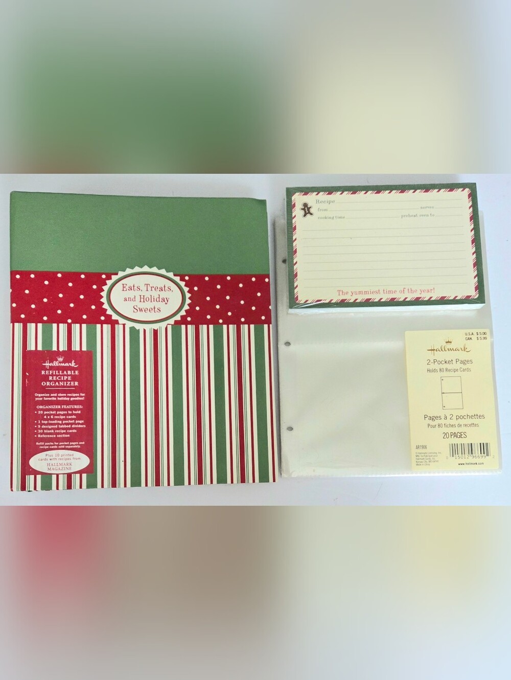 NEW HALLMARK HOLIDAY TREATS REFILLABLE RECIPE ORGANIZER, EXTRA CARDS, PAGES, NEW